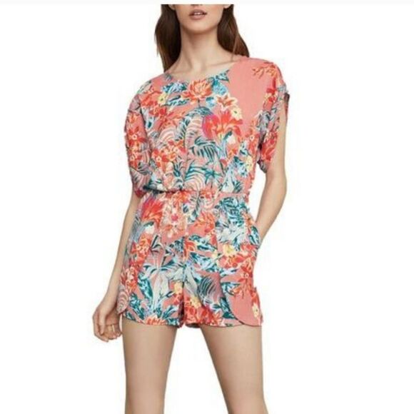 BCBG Maxazria Coral Tropical Floral Romper - Size XS - Picture 1 of 15
